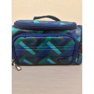 Lug Mini Trolley Cosmetic Toiletry Travel Case Herringbone Aqua Top Handle